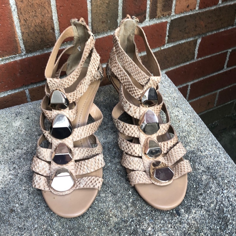 BCBG tan wedges